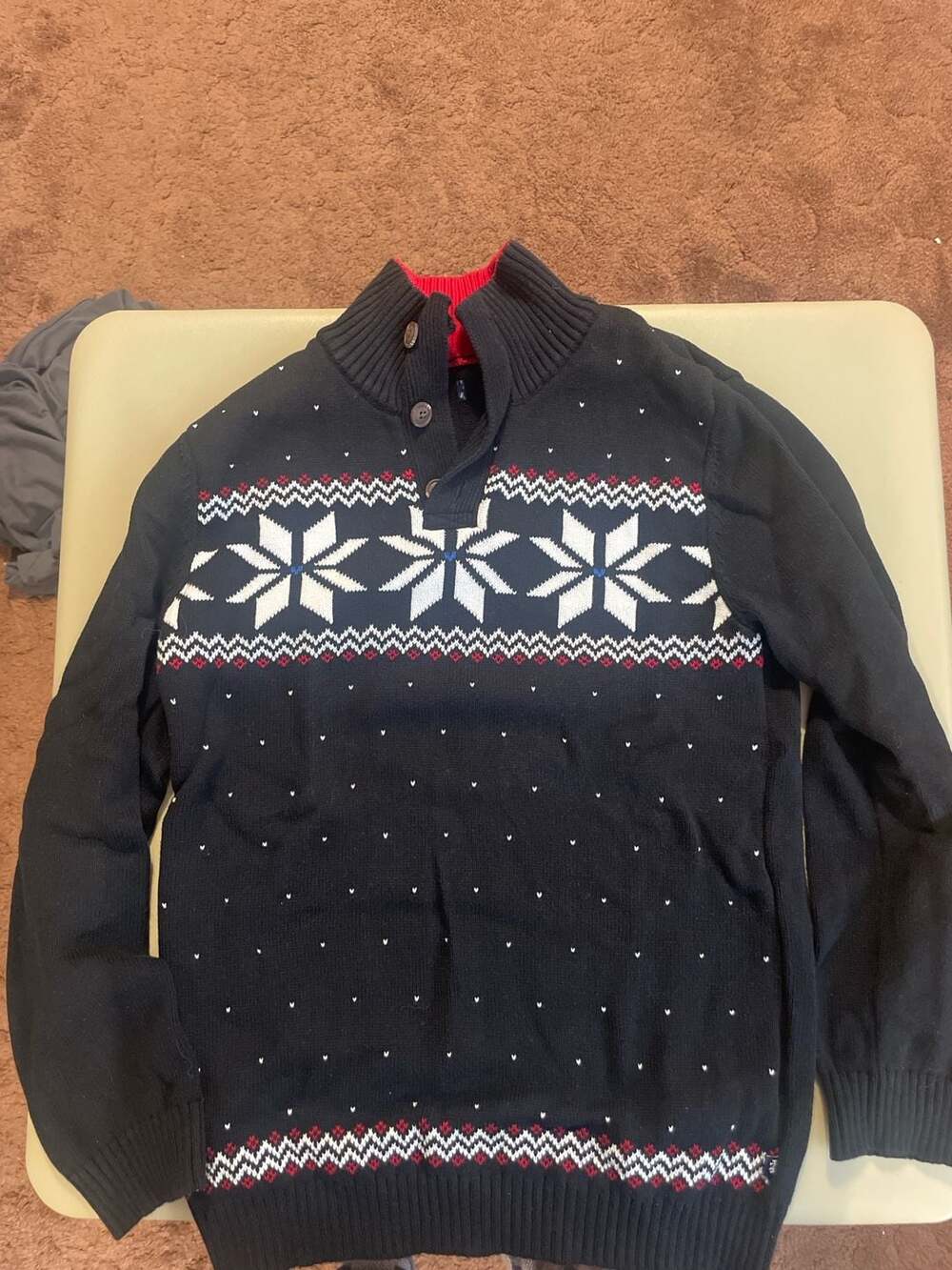 Tommy Hilfiger Navy Blue Fair Isle Snowflake Quarter-Button Mock Neck Sweater